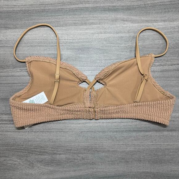 NWT Aerie Scoop bikini top tan glittery adjustable hook in the back sz small - Picture 6 of 6